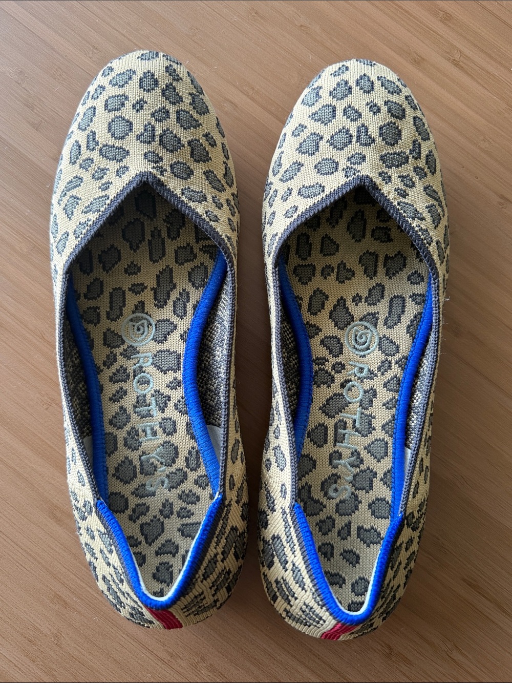 Rothy's Leopard Print Flats with Blue Trim